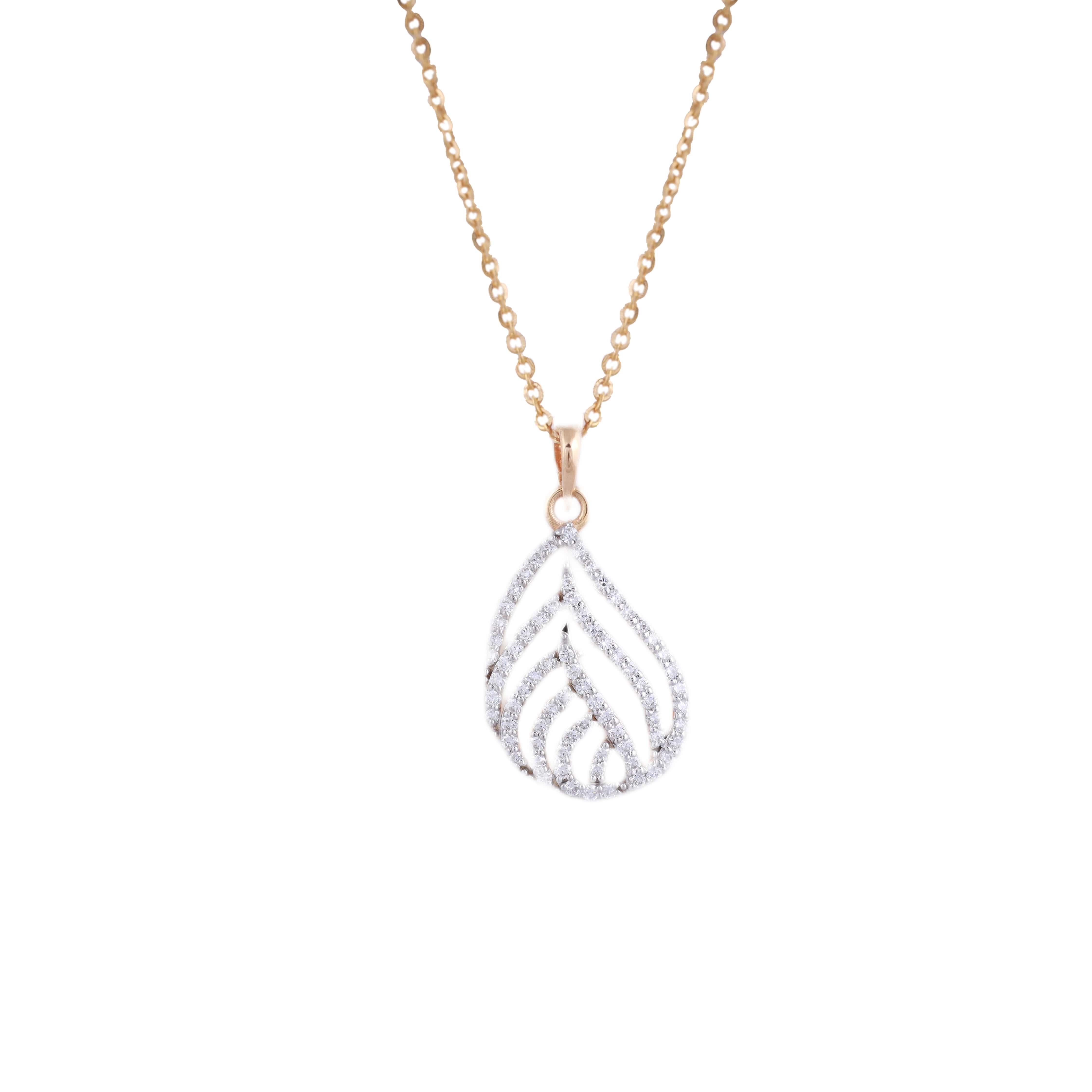 18Kt Gold Lab Grown Diamond Leaf Design Pendant Chain