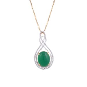 18K Gold Lab Grown Diamond with Emerald Stone Pendant Chain