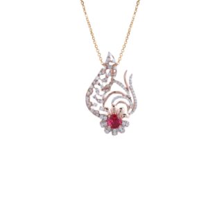 18K Gold Lab Grown Diamond Floral Design Pendant Chain