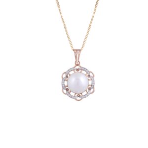 18K Gold Lab Grown Diamond with Pearl Pendant Chain