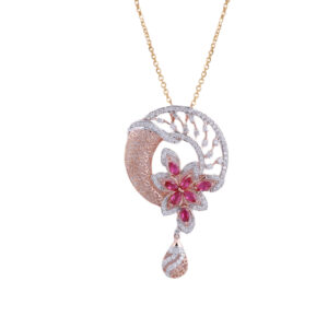 18K Gold Lab Grown Diamond with Colorstone Pendant Chain