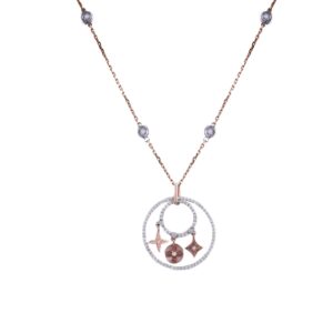 18K Rose Gold Lab Grown Diamond Sparkling Design Pendant Chain