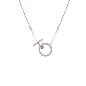 18K Rose Gold Lab Grown Round Diamond Pendant Chain For Women