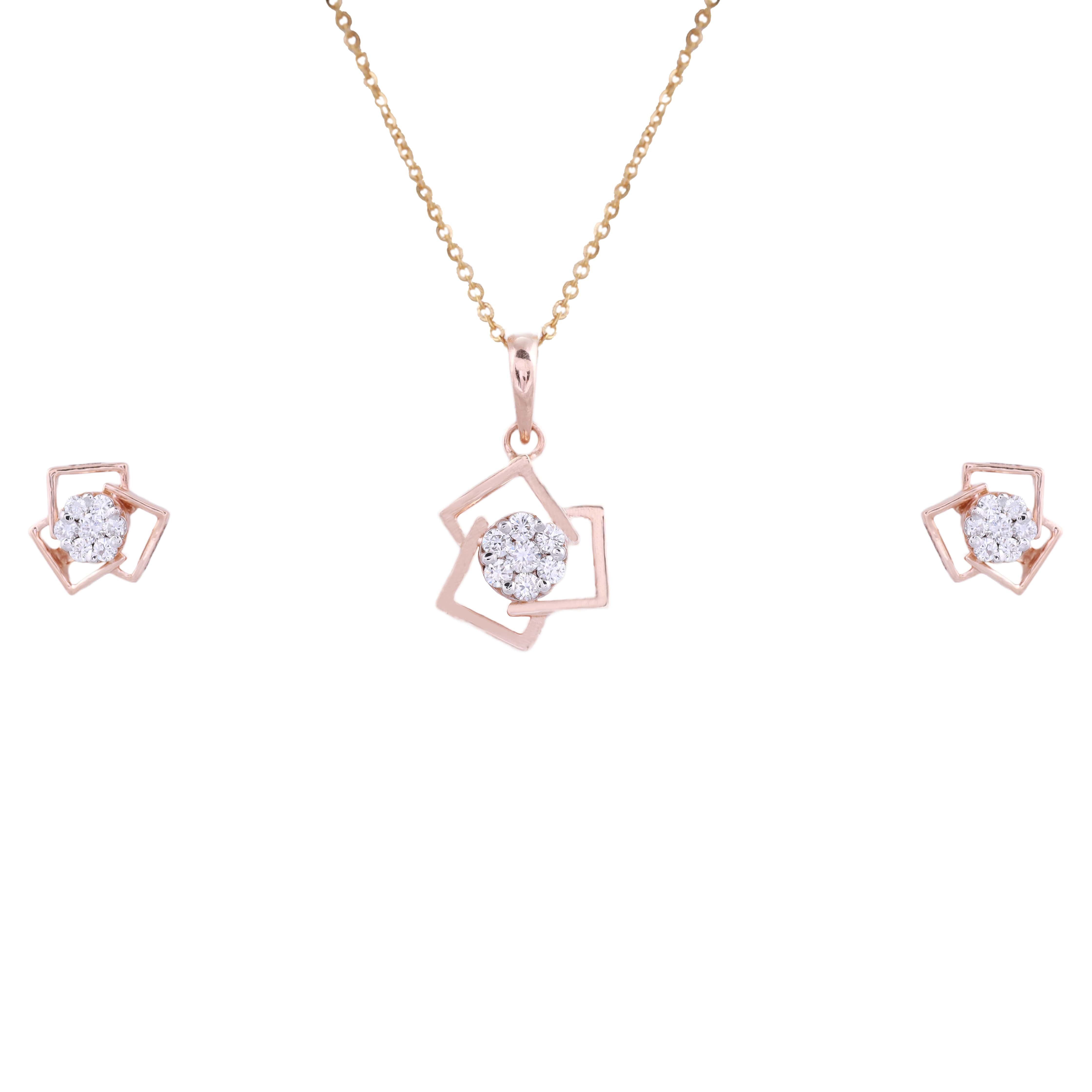18K Rose Gold Lab Grown Round Diamond Pendant Set For Women