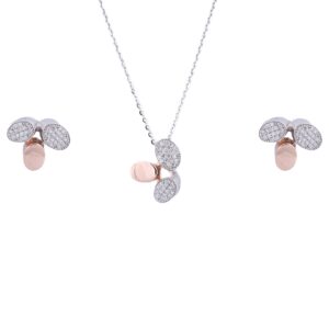 18K Rose Gold Lab Grown Diamond Leaf Shape Pendant Set