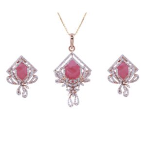 18k gold lab grown diamond with ruby stone pendant set