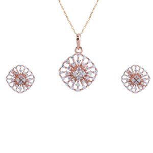 18K Rose Gold Lab Grown Diamond Pendant Set For Women