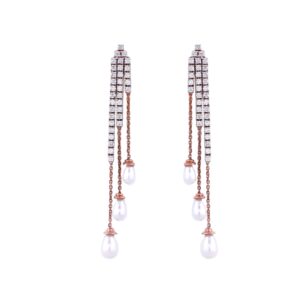 18K Rose Gold Lab Grown Diamond With Pearl Earring