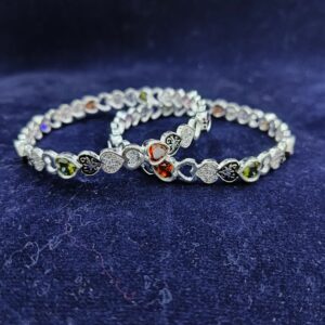 Silver Heart SHape Colorstone Bangles
