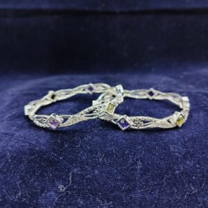 Silver Fancy Colored Stone Bangles