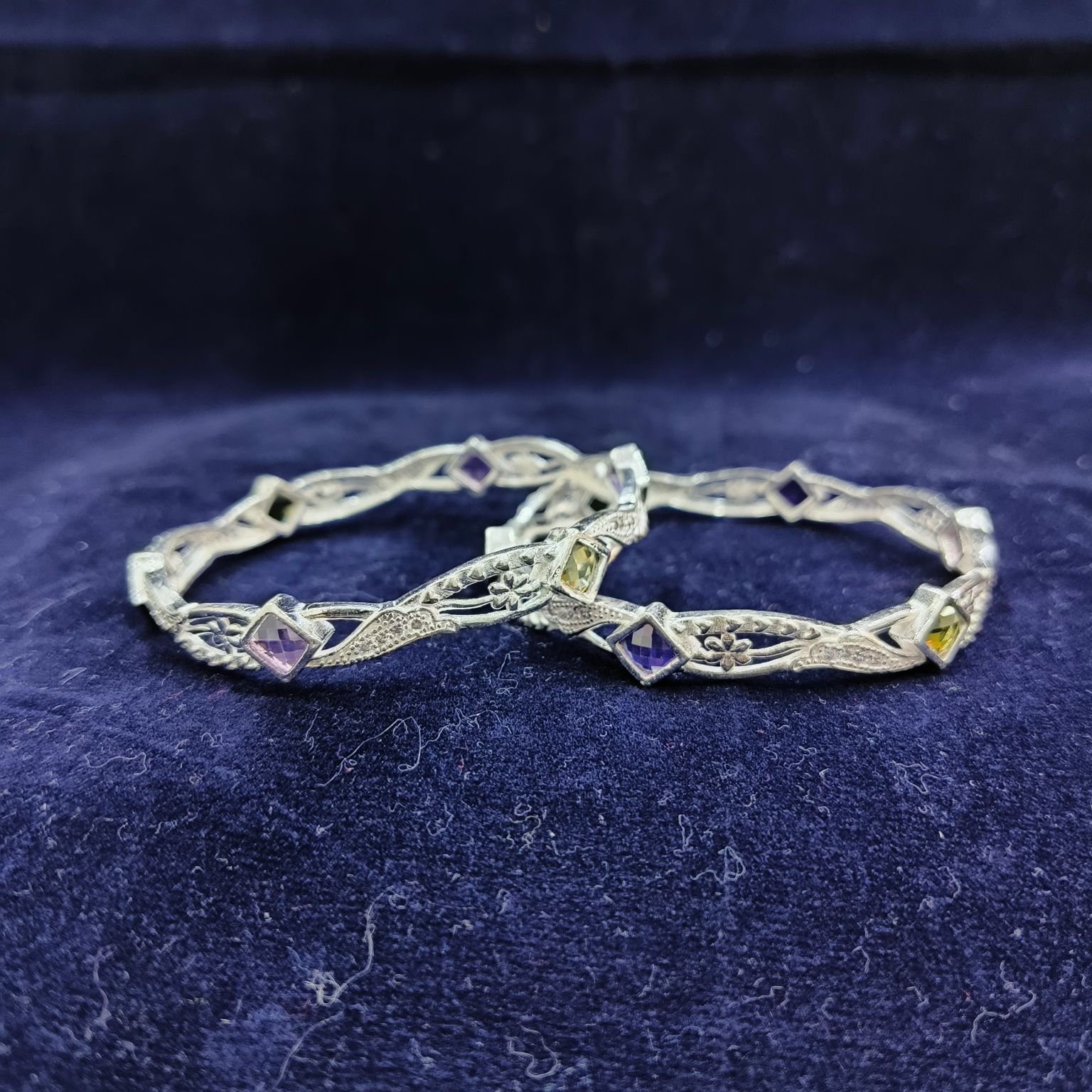 Silver Fancy Colored Stone Bangles
