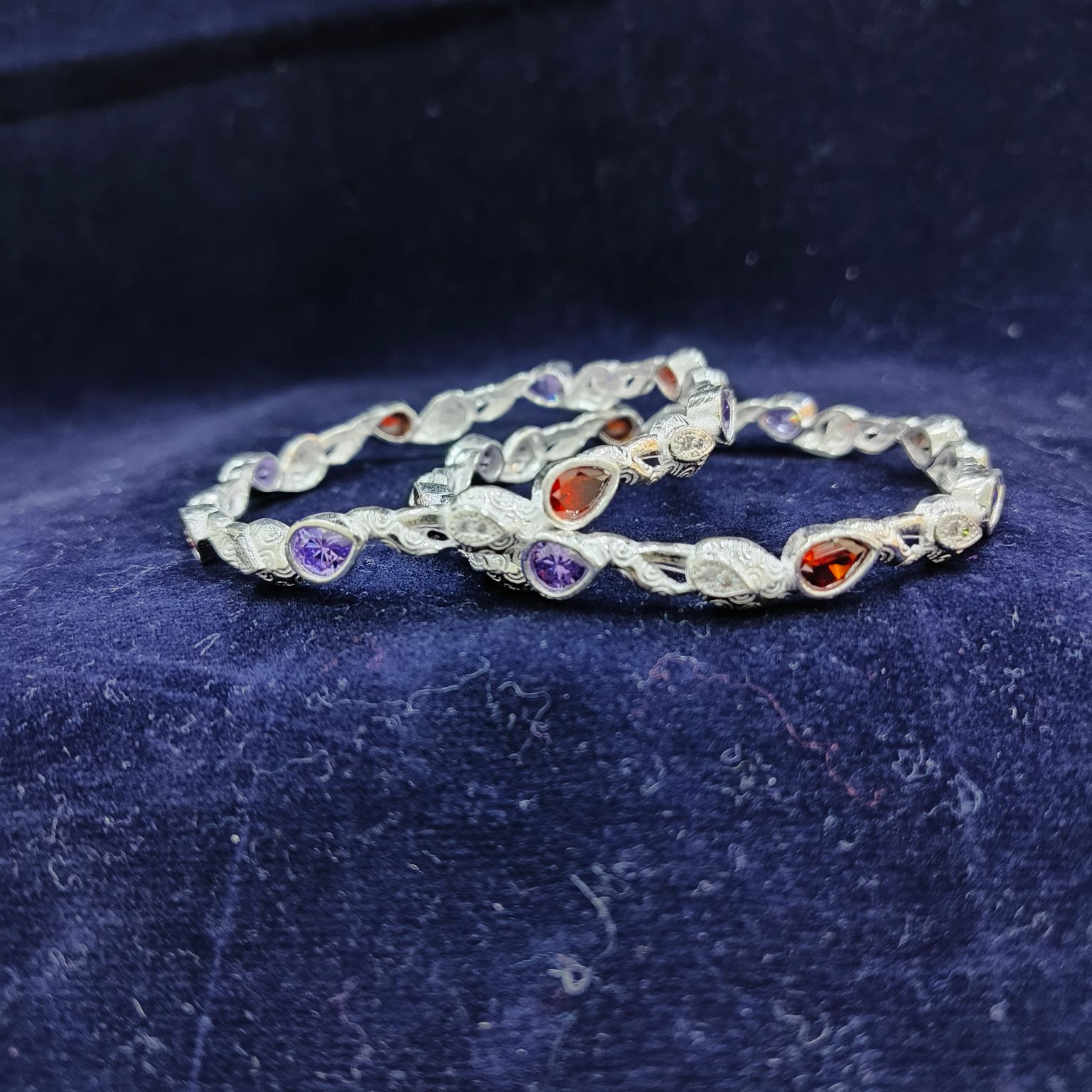 Silver Fancy Colorstone Bangle