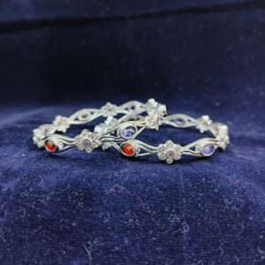 Silver Flower Design Bangles