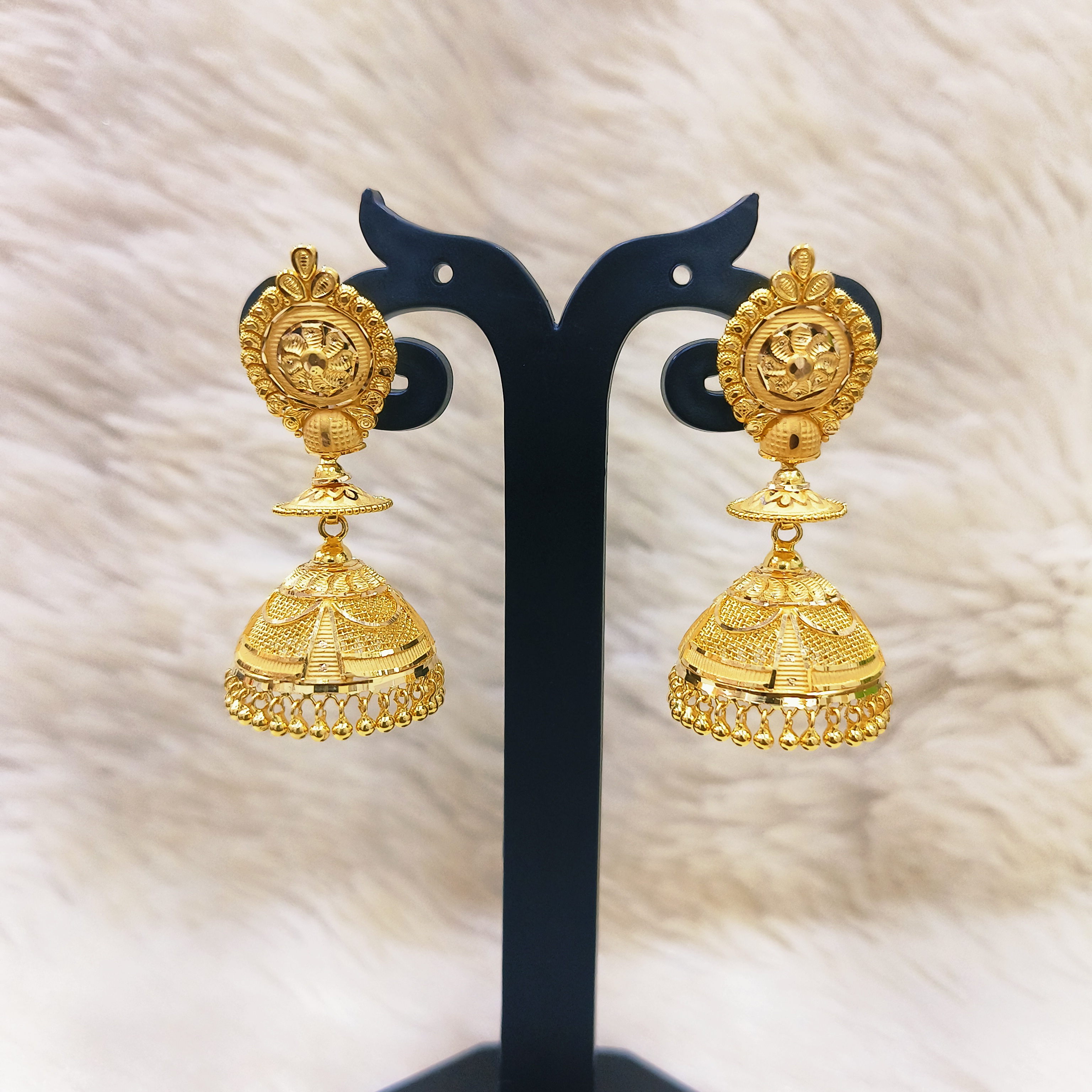 22K Gold Designer Jumkha Earrings