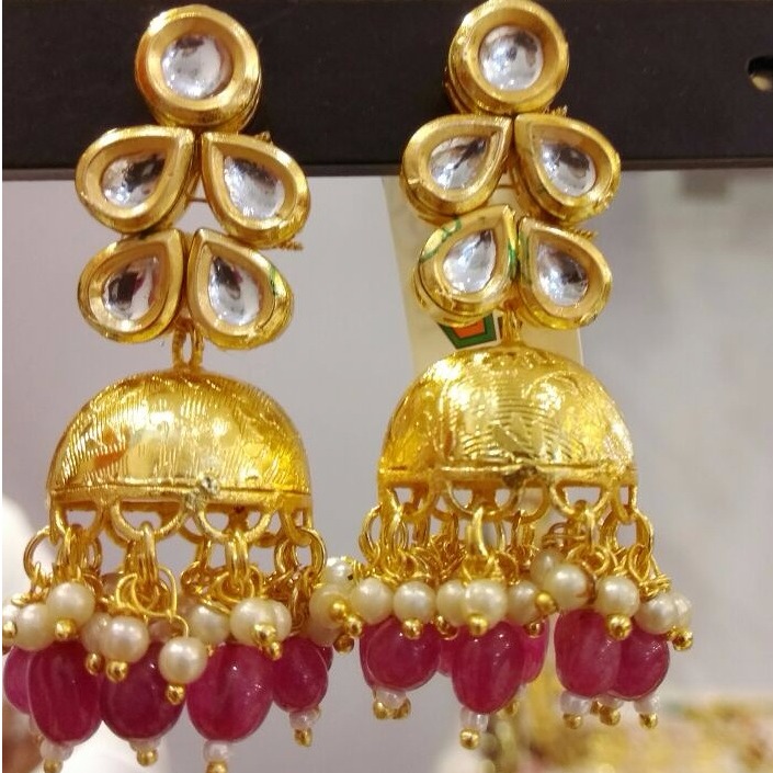 Fashion Designer Earrings with Red Moti Drops