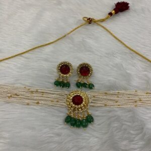 Red and Green Pearls Necklace set