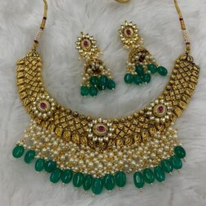 Contemporary Design Green Stone Necklace Set