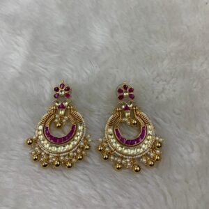 Designer White & Pink Stone Chandbali Earrings