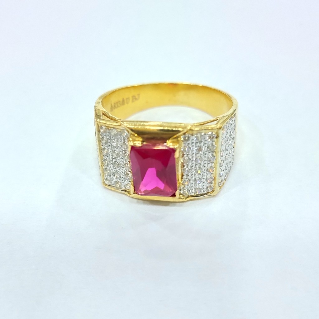 22KT GOLD FANCY RED DIAMOND GENTS RING