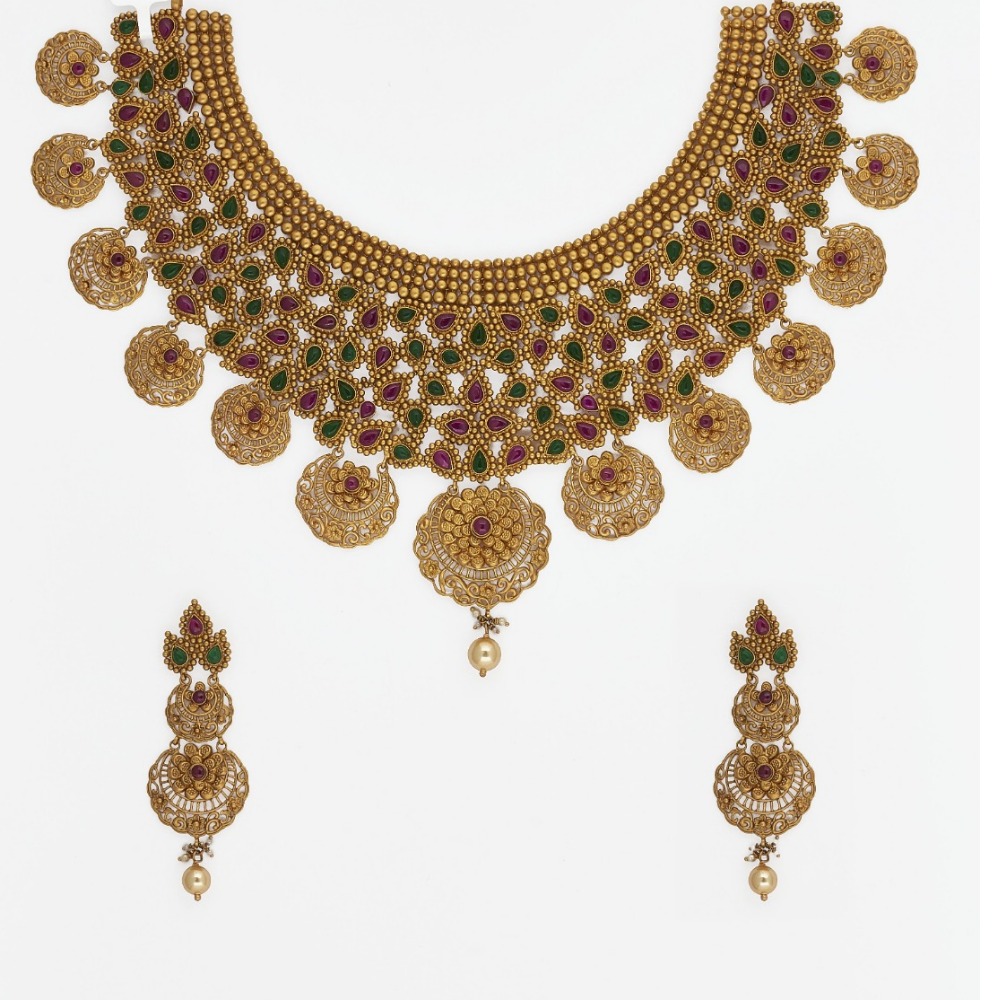916 Gold Jadtar Necklace Set SJ-4569