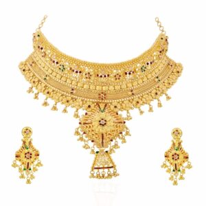 Yellow Gold Necklace Set With Earrings