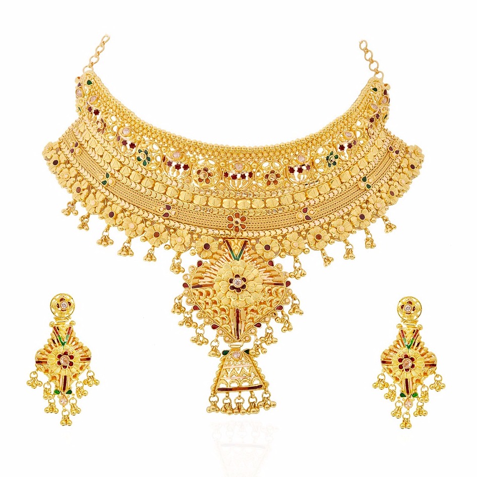 Yellow Gold Necklace Set With Earrings