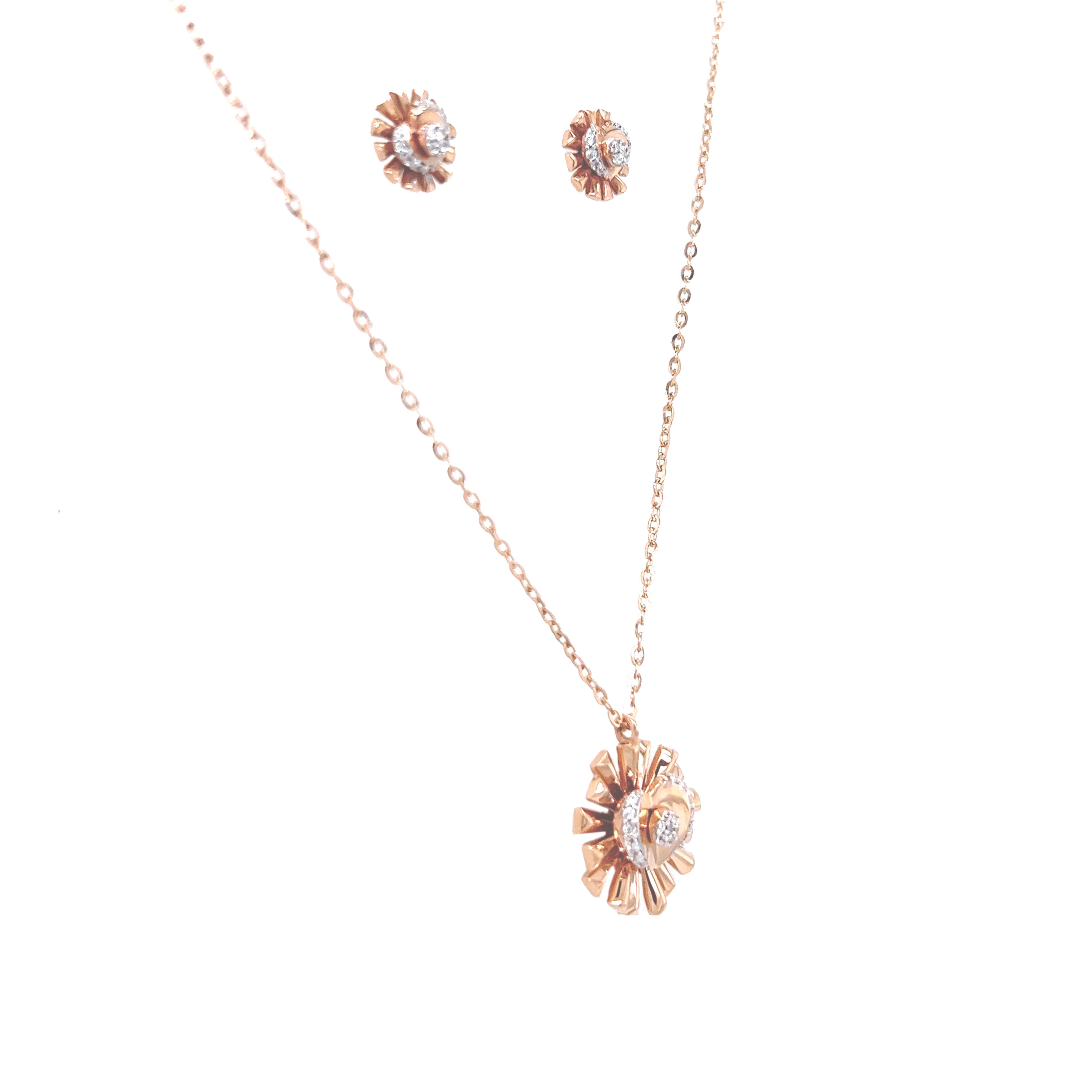 Charming Leaf Pattern Diamond Pendant And Earrings Set