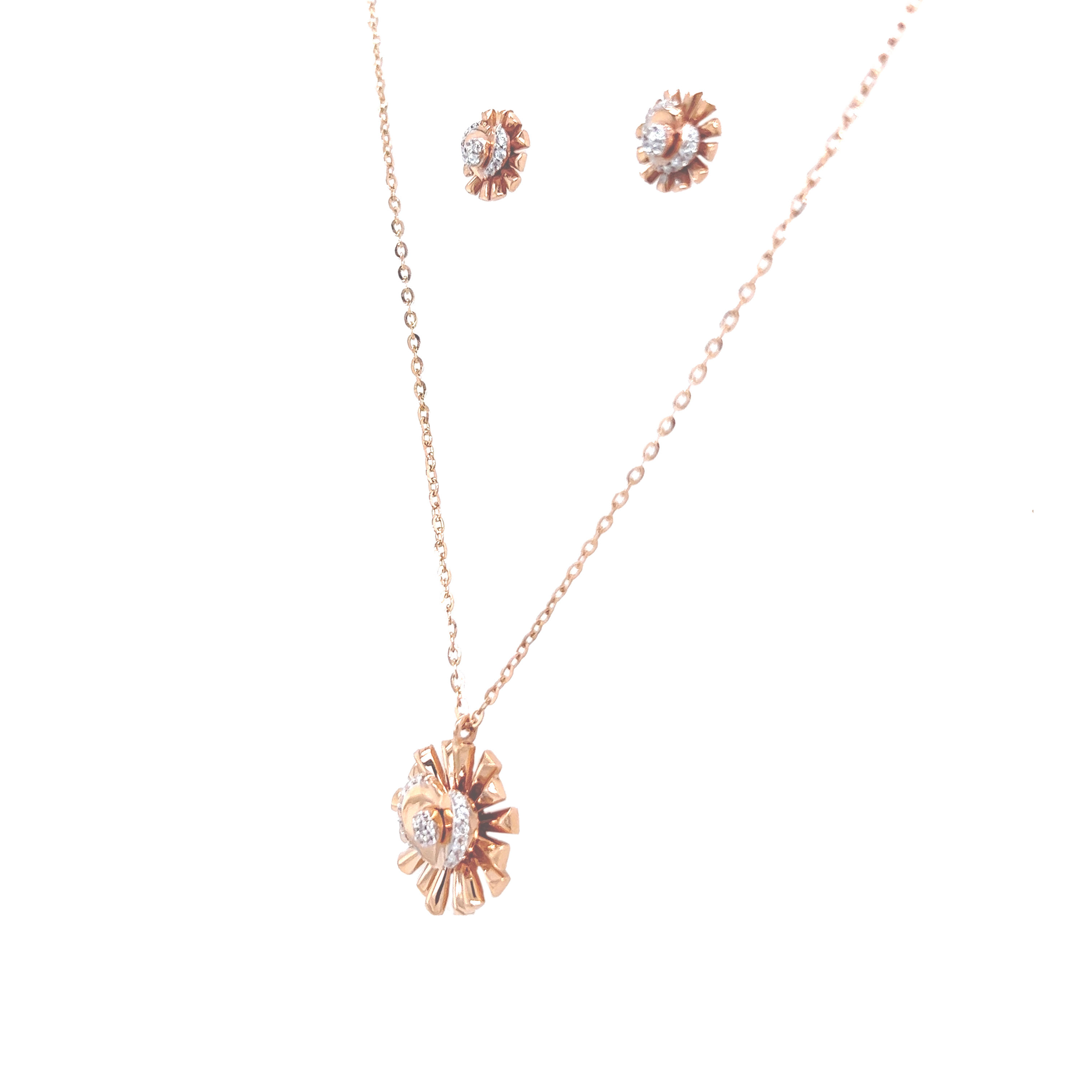 Charming Leaf Pattern Diamond Pendant And Earrings Set