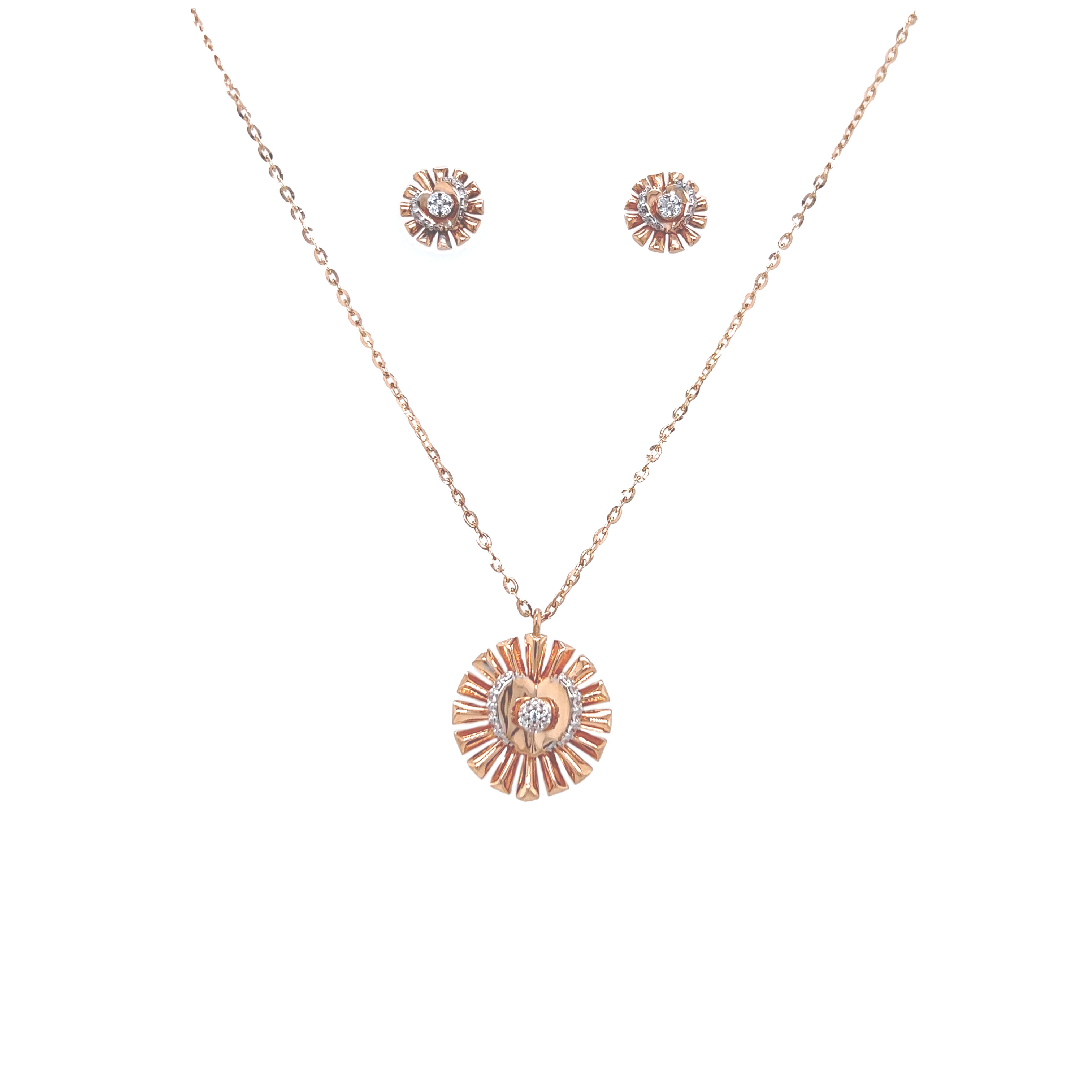 Charming Leaf Pattern Diamond Pendant And Earrings Set