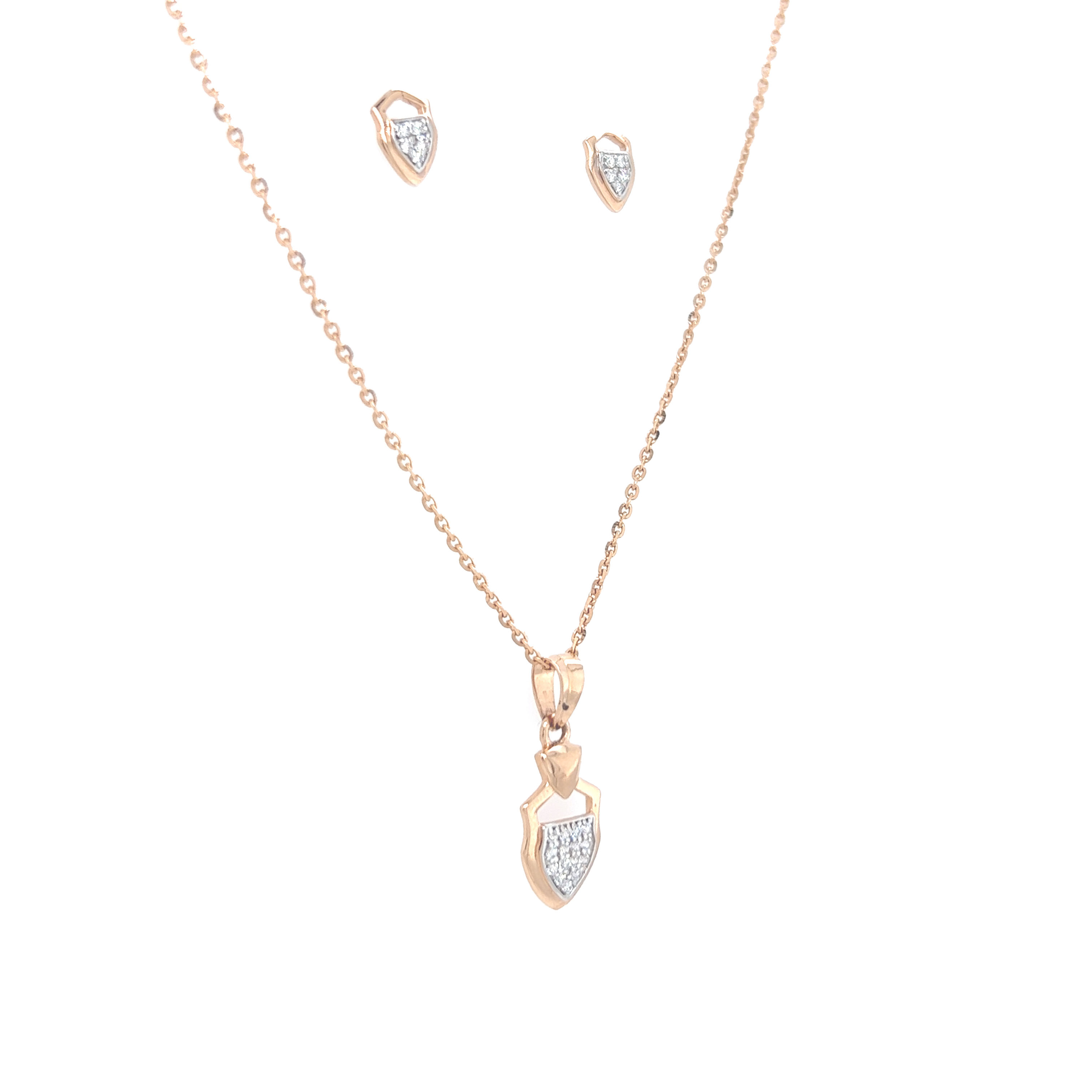 Classy Rose Gold And Diamond Pendant And Earrings Set
