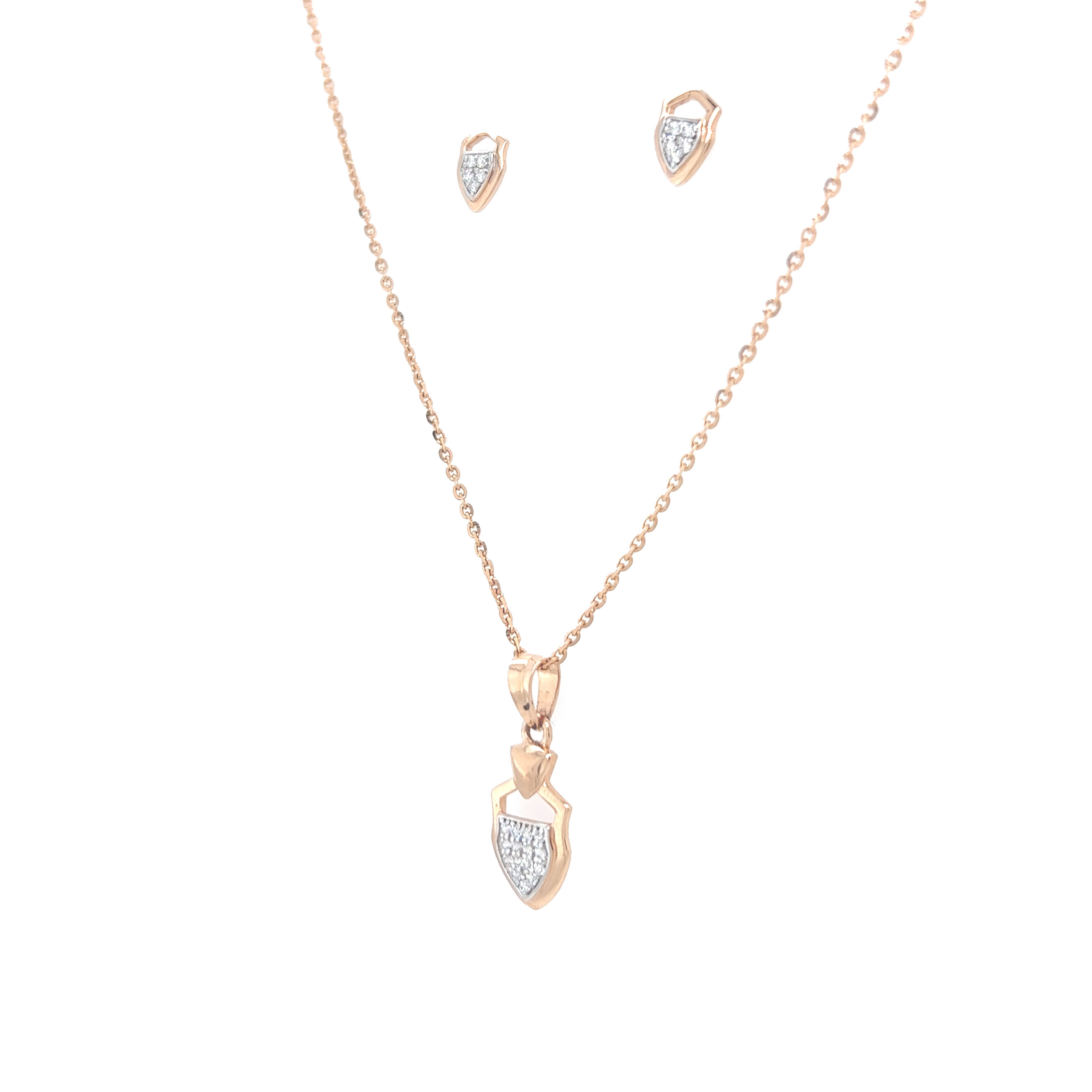 Classy Rose Gold And Diamond Pendant And Earrings Set