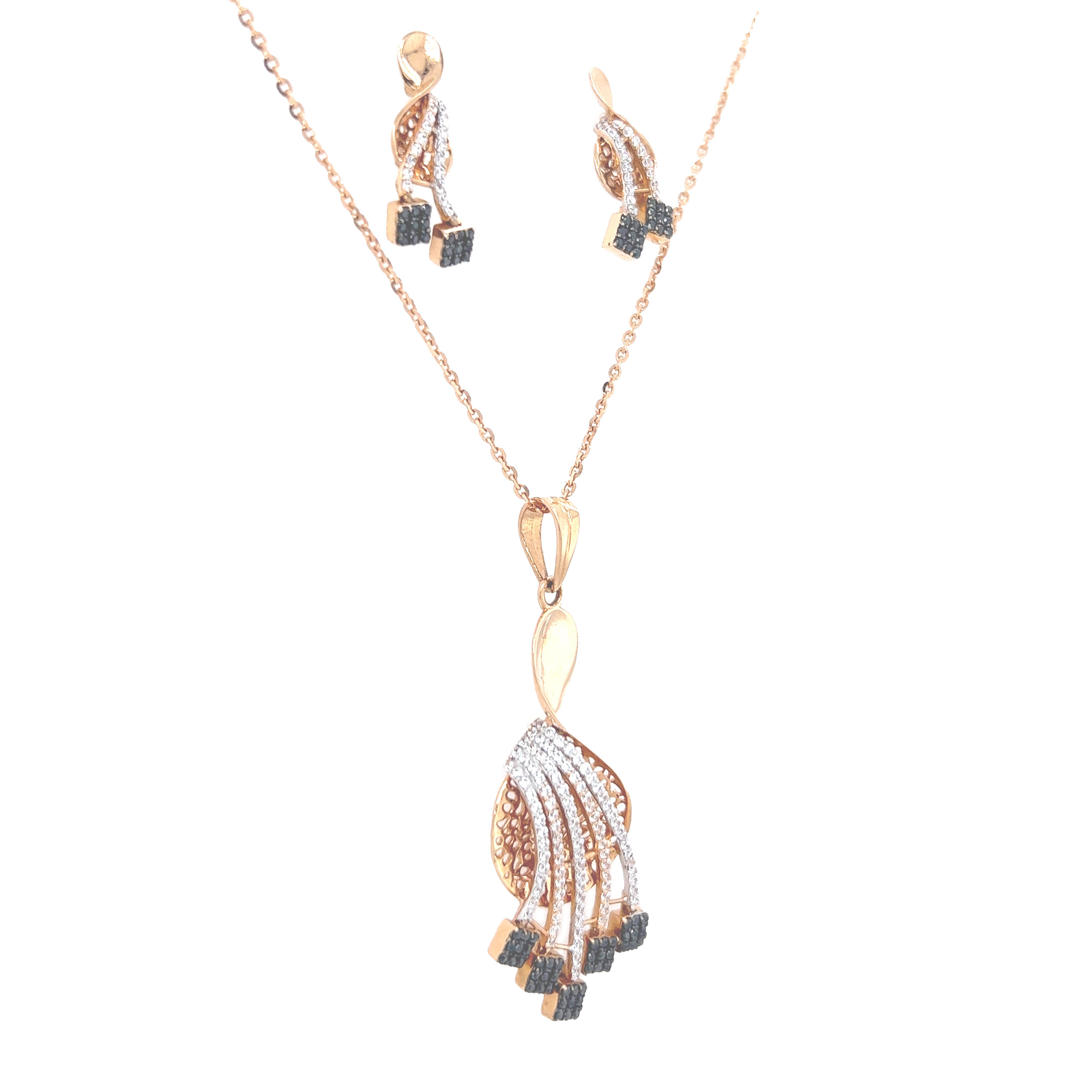 Geometeic Mesh Gold Pendant And Earrings Set