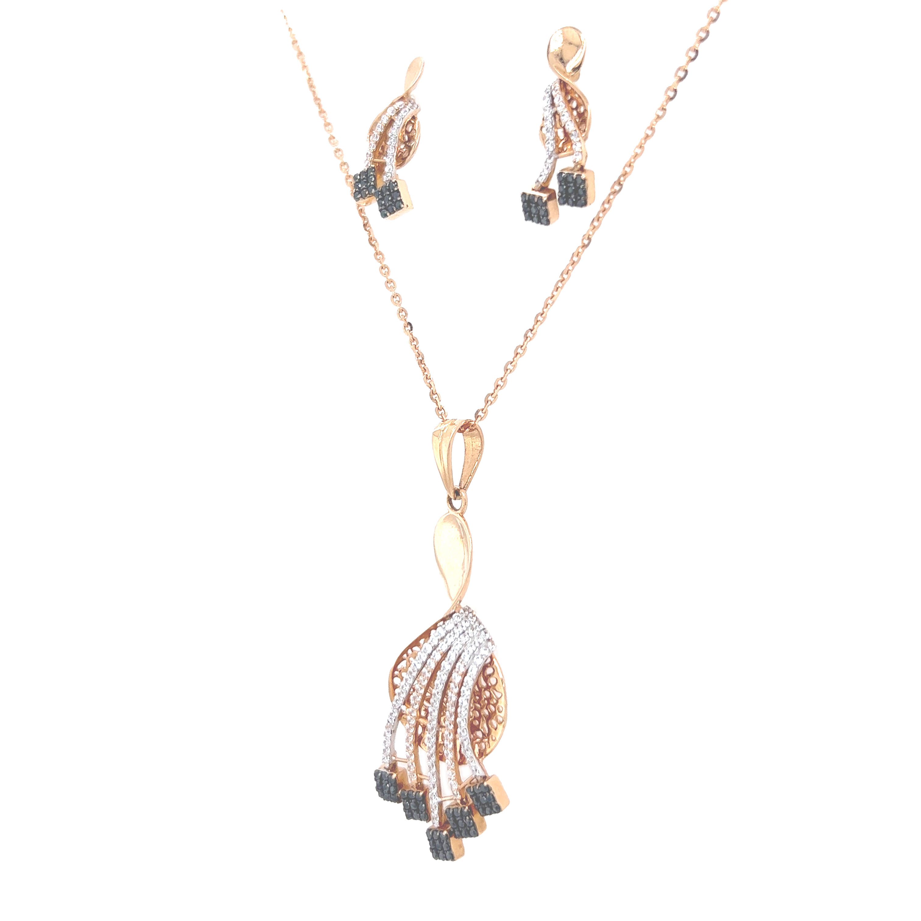 Geometeic Mesh Gold Pendant And Earrings Set