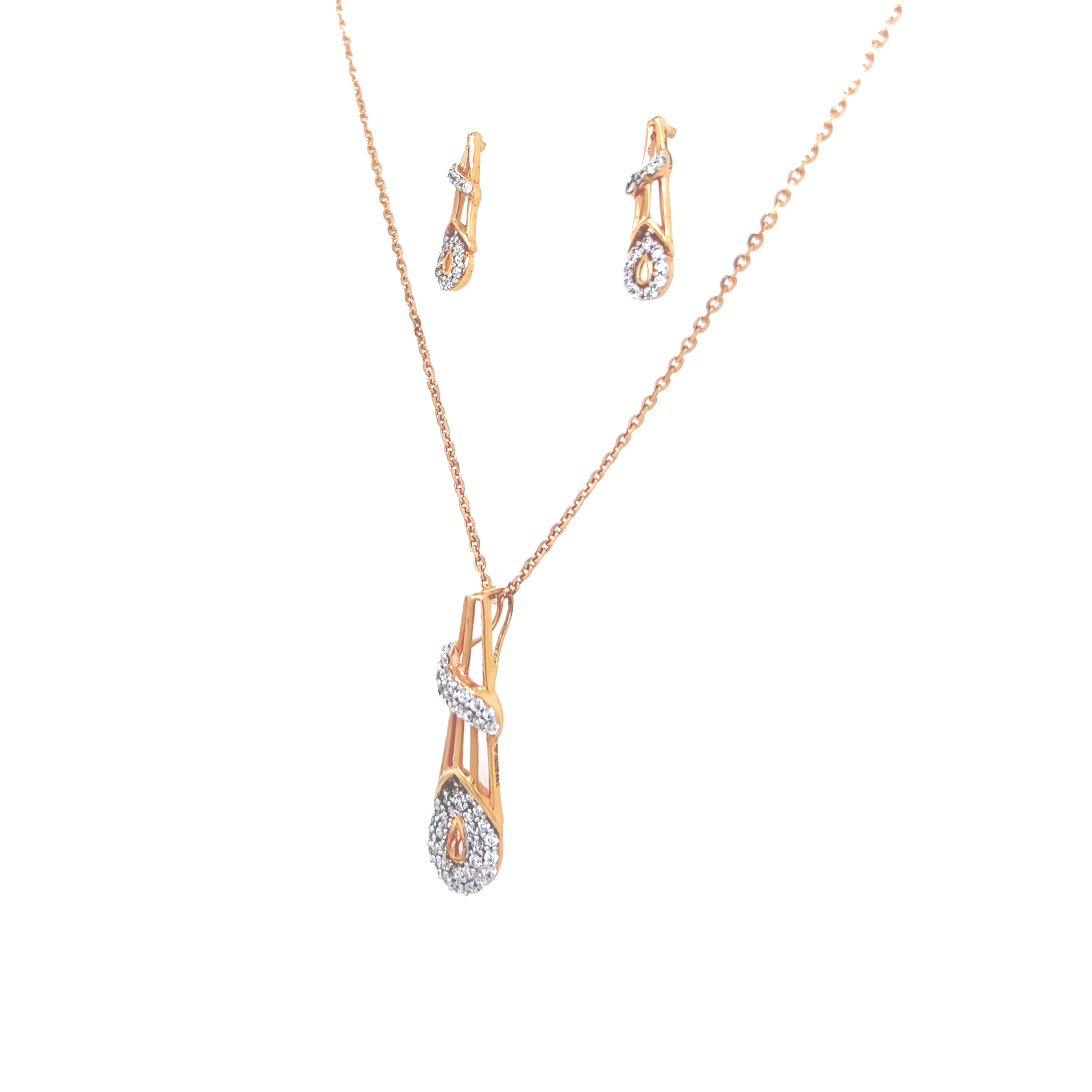 Lush Leaf Motif Gold Pendant Set