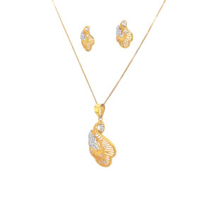 Traditional Paisley Gold Pendant And Earrings Set