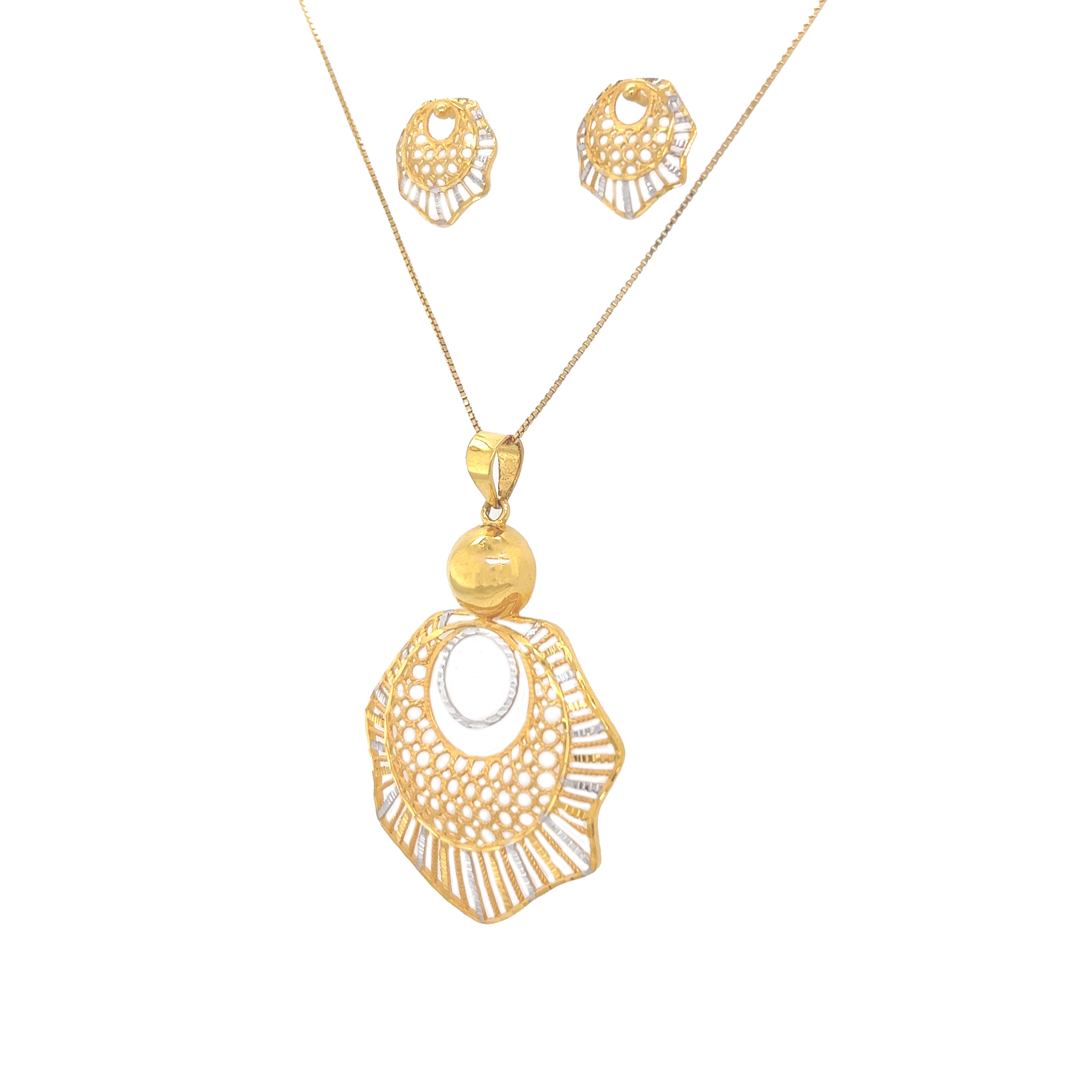 Radiant Gold Pendant And Earrings Set