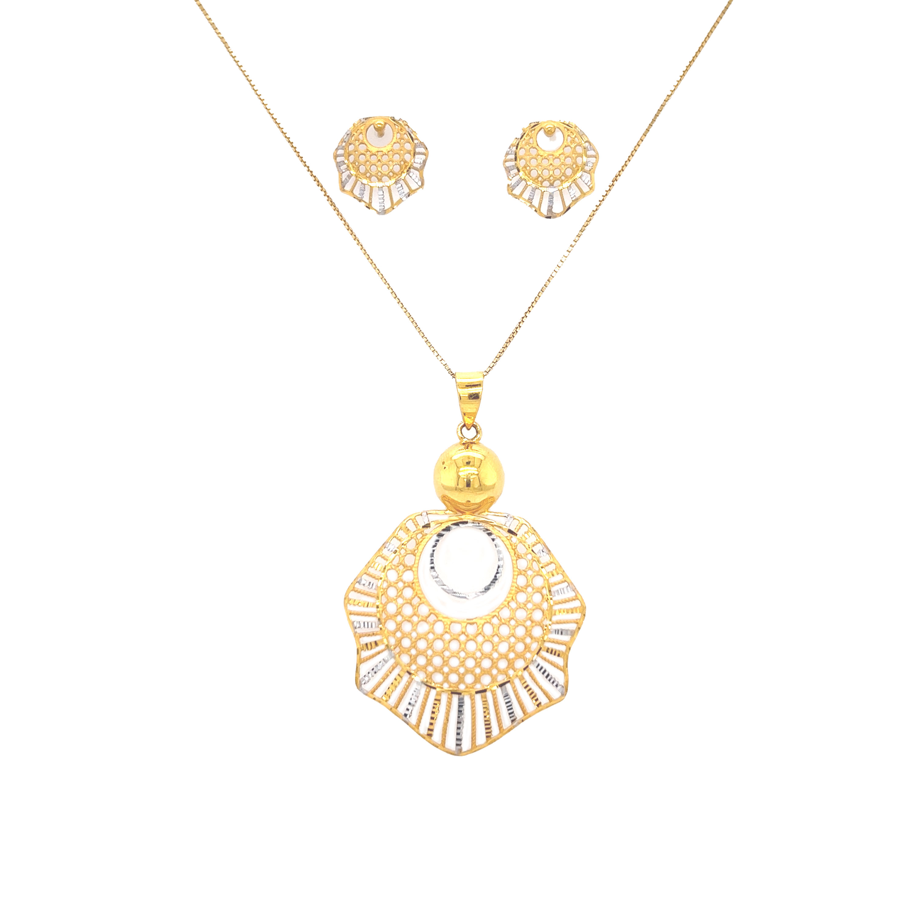 Radiant Gold Pendant And Earrings Set