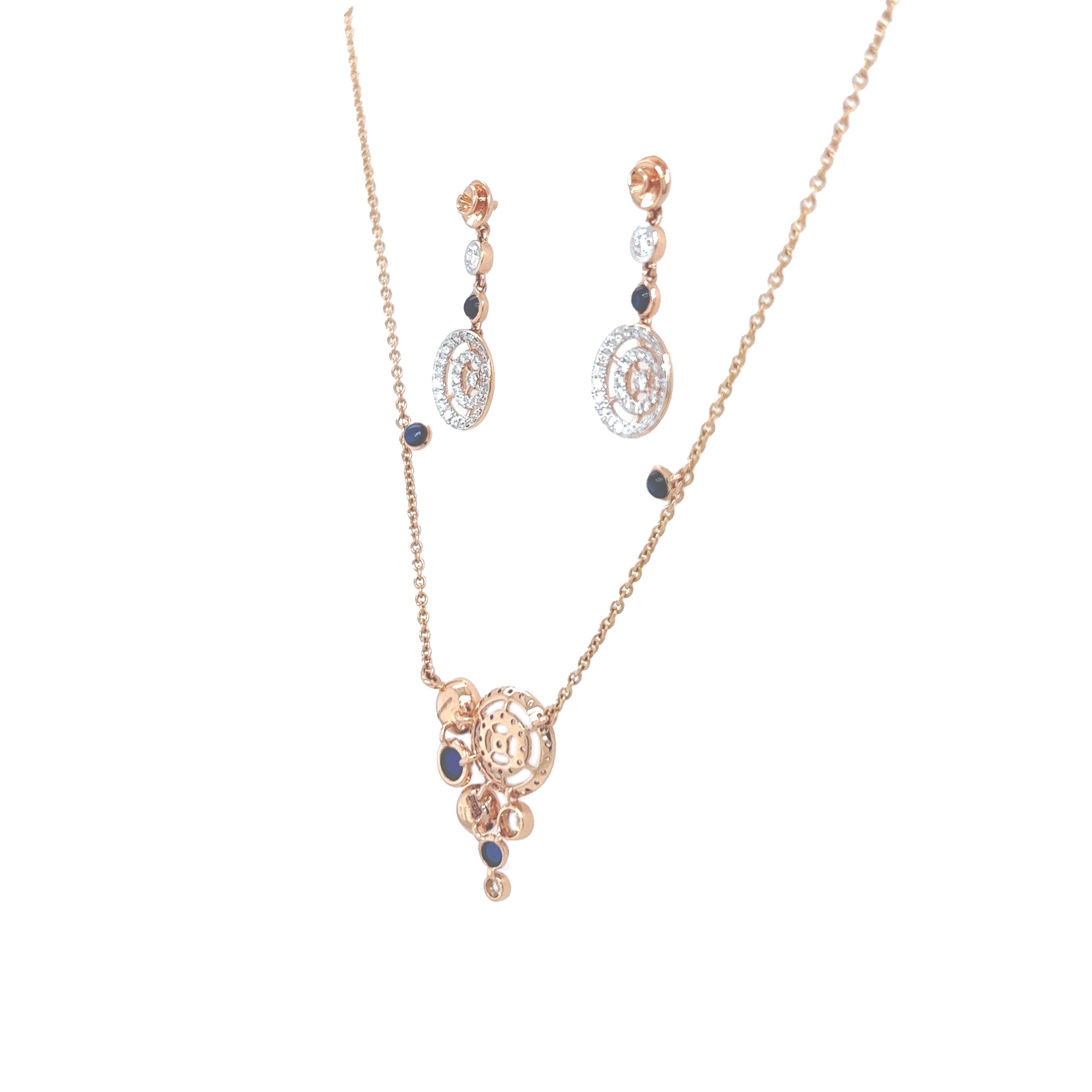 Glamorous Diamond And Ruby Necklace Earrings Set