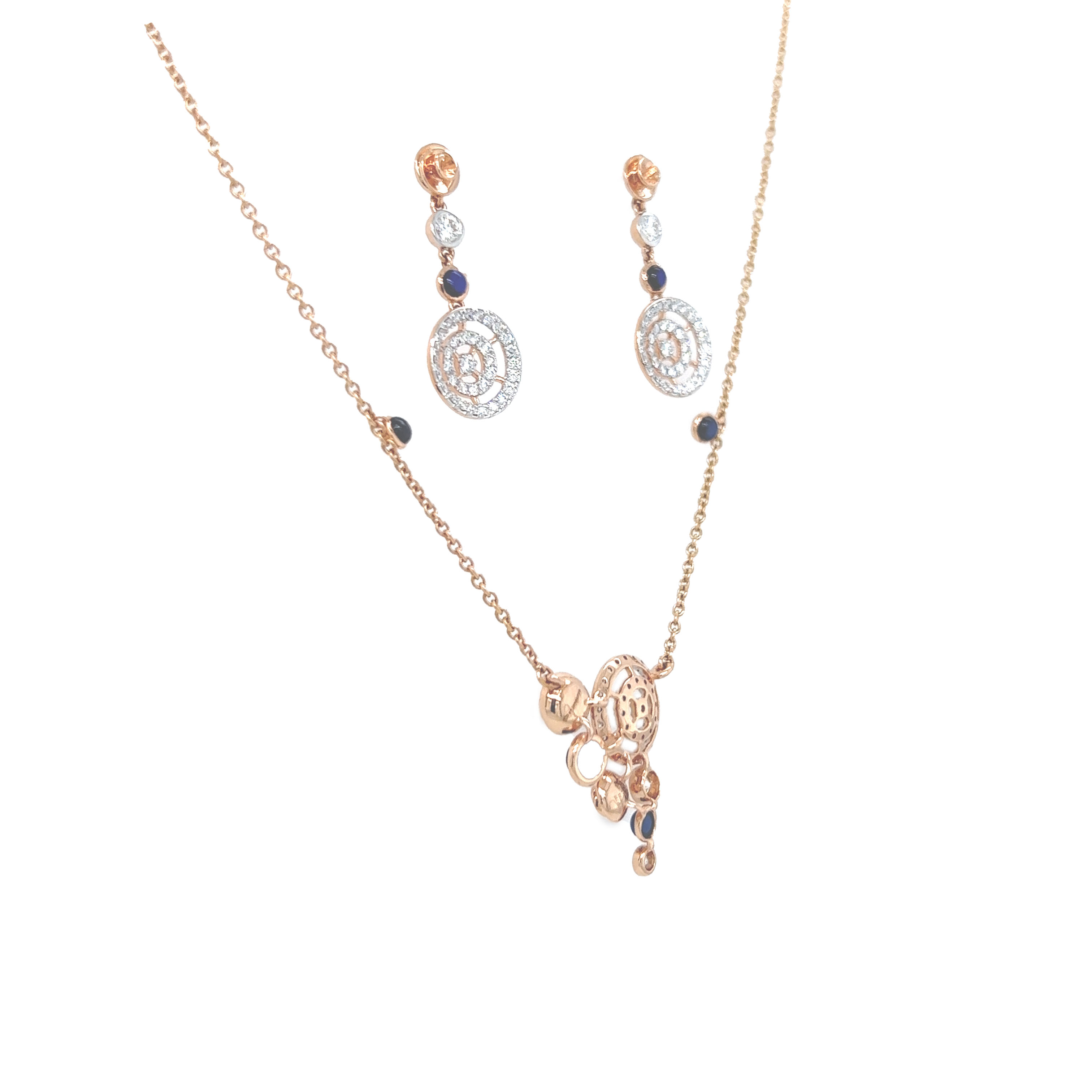Glamorous Diamond And Ruby Necklace Earrings Set