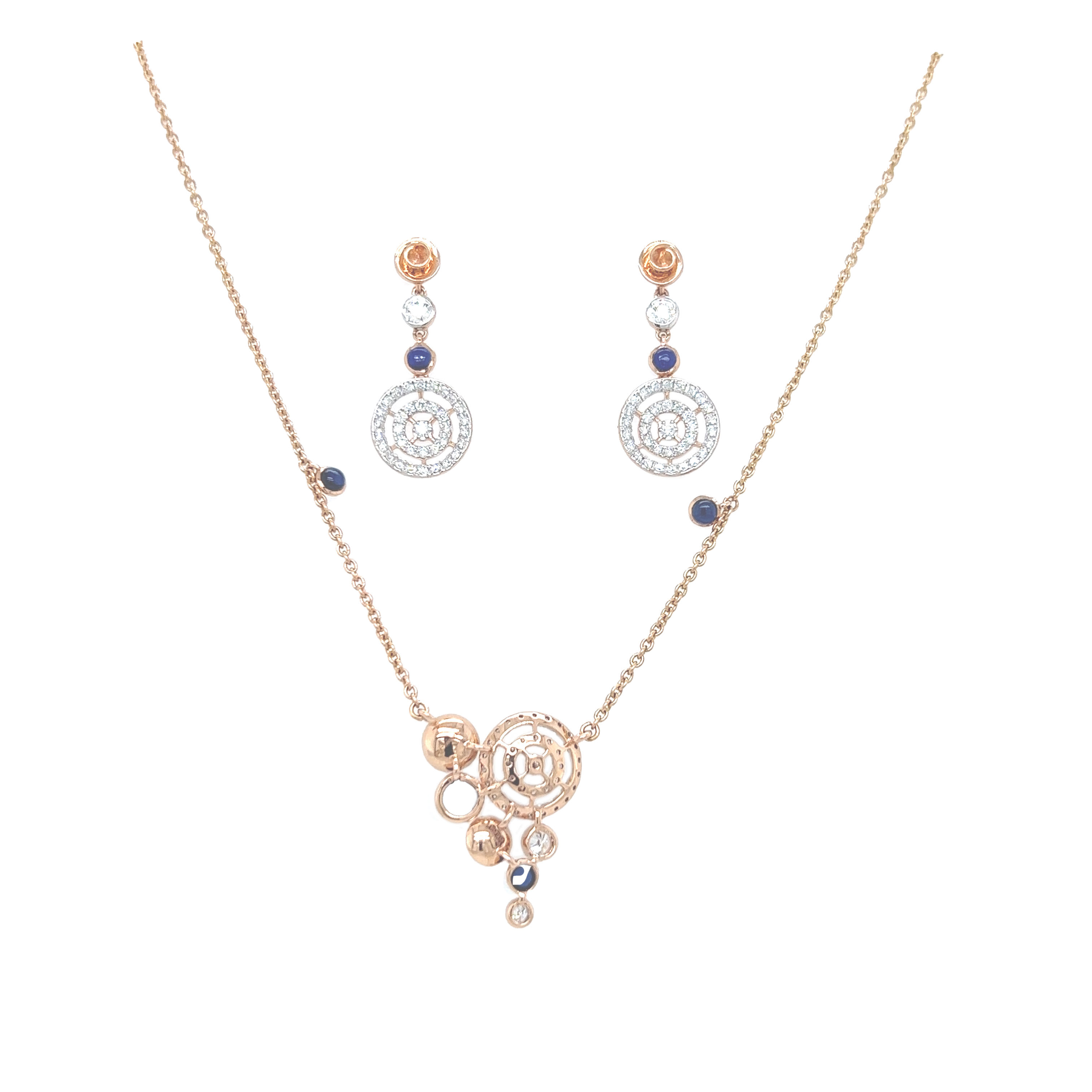 Glamorous Diamond And Ruby Necklace Earrings Set