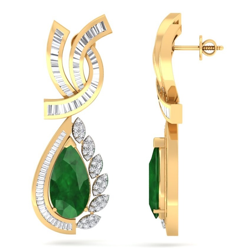 18K / 750 pear emerald and blue sapphire Diamond Earring