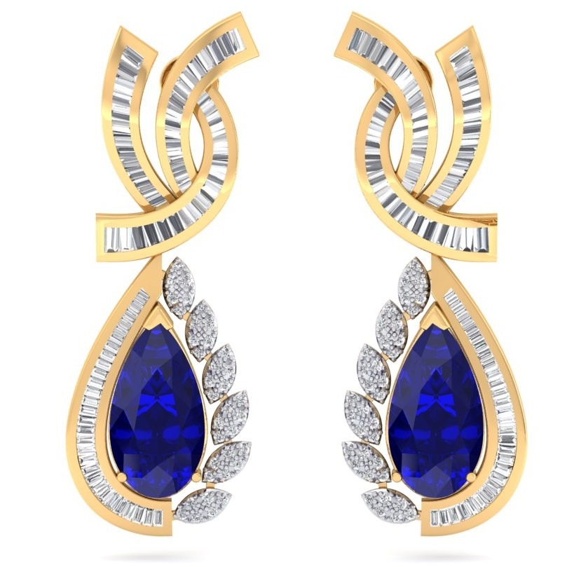 18K / 750 pear emerald and blue sapphire Diamond Earring