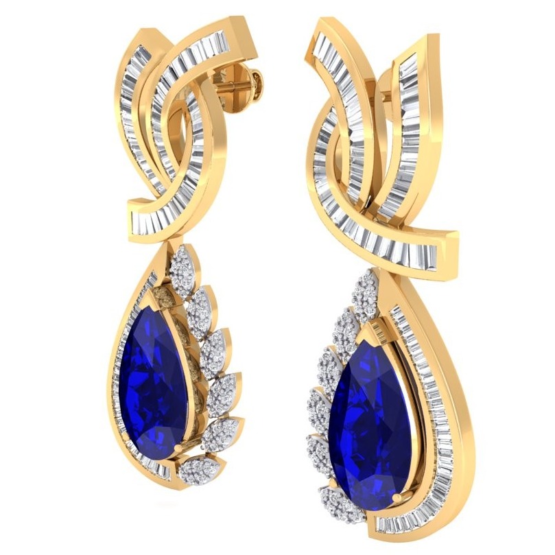 18K / 750 pear emerald and blue sapphire Diamond Earring