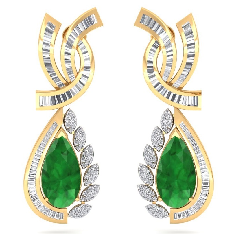 18K / 750 pear emerald and blue sapphire Diamond Earring