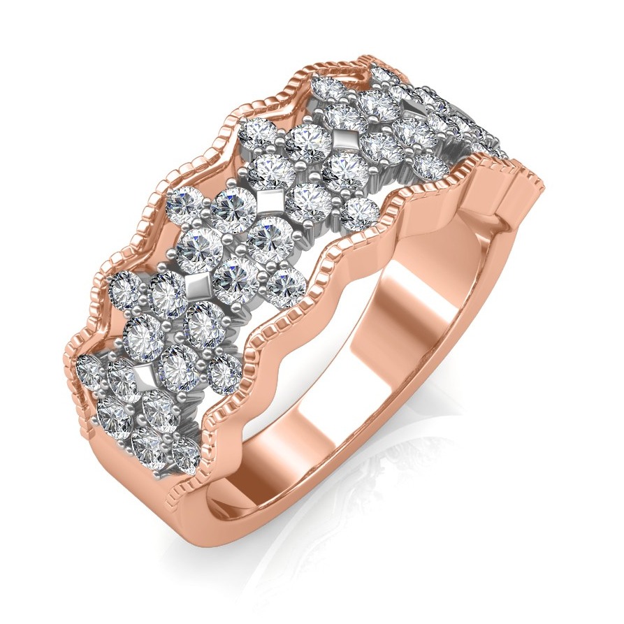 18K Rose Gold Designer Round Diamond Half Eternity Ring