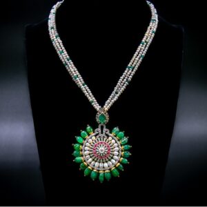 18k gold green emerald  pendant set agj-ps-138
