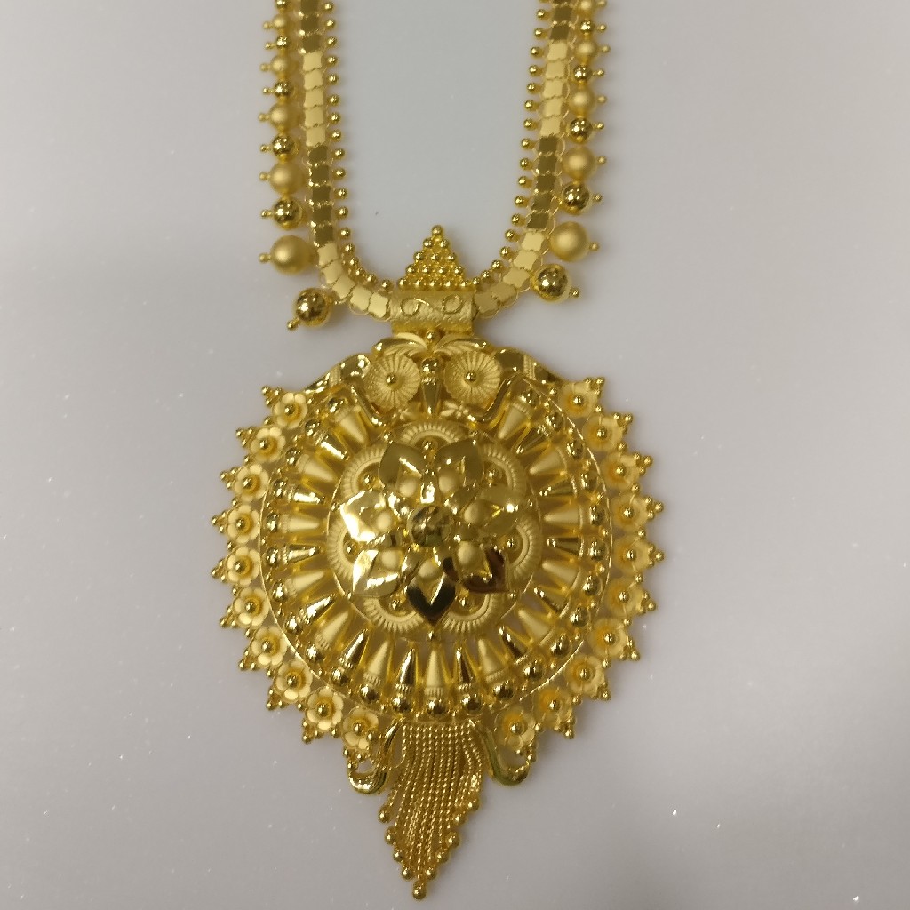 22kt gold handmade savithri haram with floral design pendant