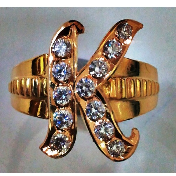 22kt gold close setting personalised CZ K initial Gents ring