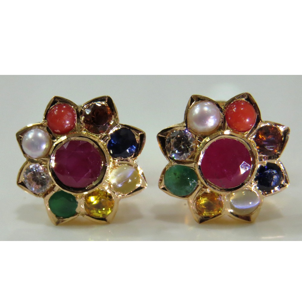 22kt Gold Close Setting Navrathan 9 gemstones Classic Earrings