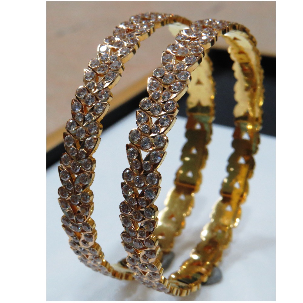 22kt gold close setting CZ lotus flower Design  bangle bl-002